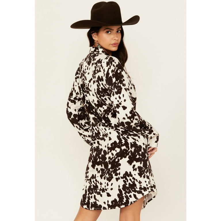 cow print shirt dress Wrangler Women's Americana Cow Print Western Snap Shirt Dress 112356666