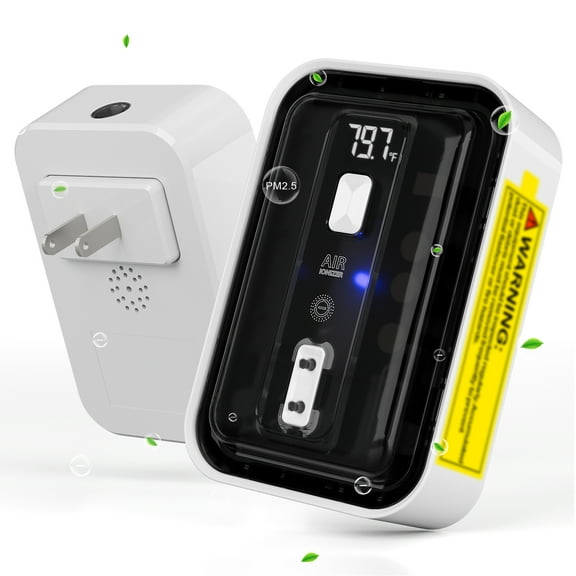 Plug-In Air Ionizers & Ionic Air Purifier — Negative Ion Generator, Ozone-Free Filterless Odor Eliminator, Pet & Litter Box Deodorizer, Quiet Bedroom/Kitchen/Bathroom Freshener with LED Light, Black