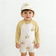 thumbnail image 2 of lnmuld 2 Piece Boys Summer Long Sleeve Rash Guard Swim Set with Trunks & Matching Hat - Beach, Pool & Water Activities Color:Yellow,Size:18-24 Months, 2 of 8