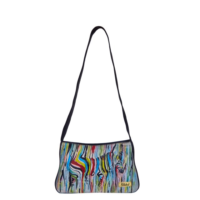 Sishka Womens Artistic Hand Painted Leather Shoulder Bag – Multicolour Zebra Design Handbag for Work, Travel & Daily Use