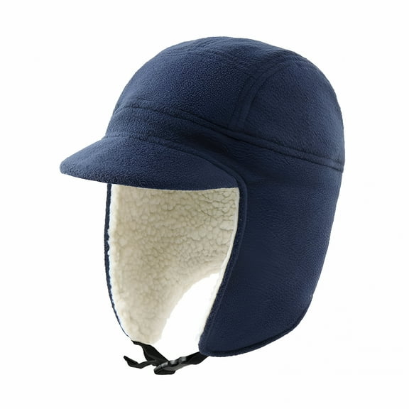 TELOLY Unisex Warm Trapper Hats with Earflap Fleece Winter Windproof Russian Brim Ear-Flap Hat Hunting Ski Caps for Men Women,Navy Blue