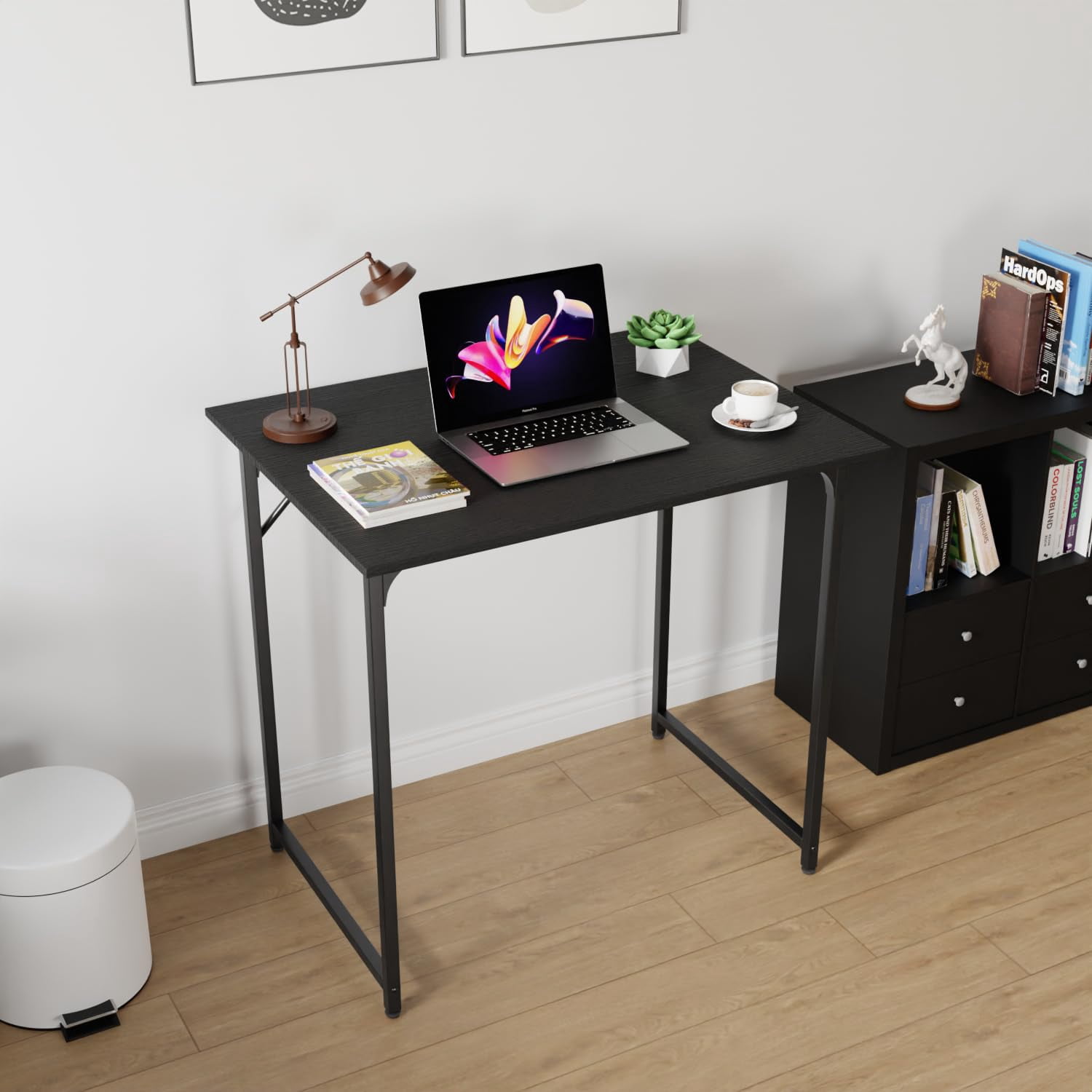 32 inch Computer Desk, Study Writing Table for Small Space, Save Space Office Desk with Metal Legs, Modern Steel Frame Wood PC Workstation for Home Office, Black