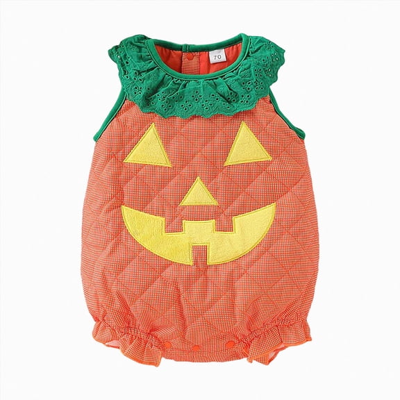 mgoYE Toddler Baby Boy Girl Halloween Clothes Pumpkin Sleeveless Romper Bodysuit One Piece Halloween Outfit|Orange,3-4 Years