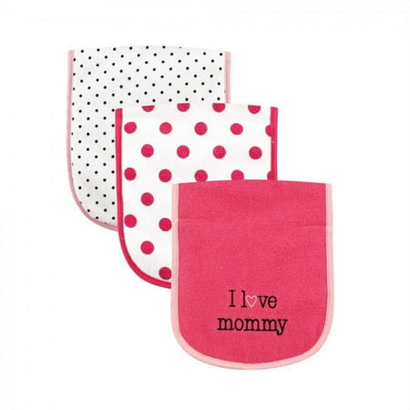 Luvable Friends Baby Girl Cotton Burp Cloths with Fiber Filling 3pk, Girl Mommy, One Size