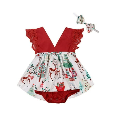 

Nokpsedcb Baby Girls Christmas Deer Lace Tutu Romper Dress Headband Xmas Clothes