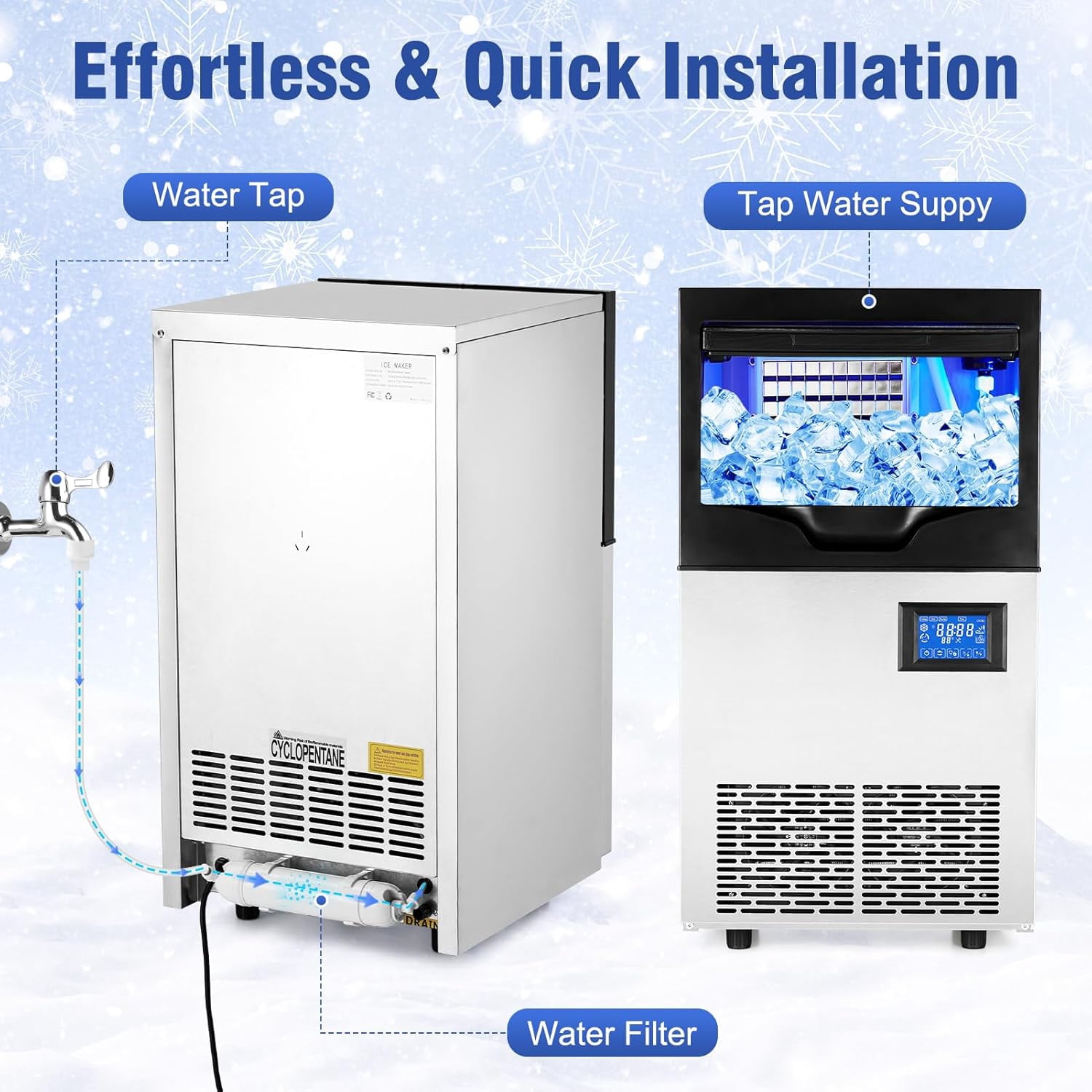 GAOMON Commercial Ice Maker Produces 100 LBs/24 h, with the Ability to Produce 5x10 Pieces in 5-10 Minutes and Store up to 30 Pounds of Ice. Ideal for Countertop Ice Machine in Home and Commercial