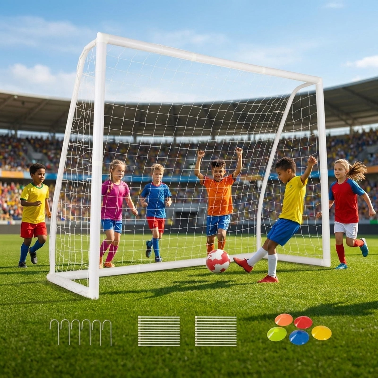 Airfind Backyard Soccer Goal with Ground Anchors and Practice Cones and Stable All-Weather Frame for Kids Youth Outdoor Training and Portable Soccer Practice, White