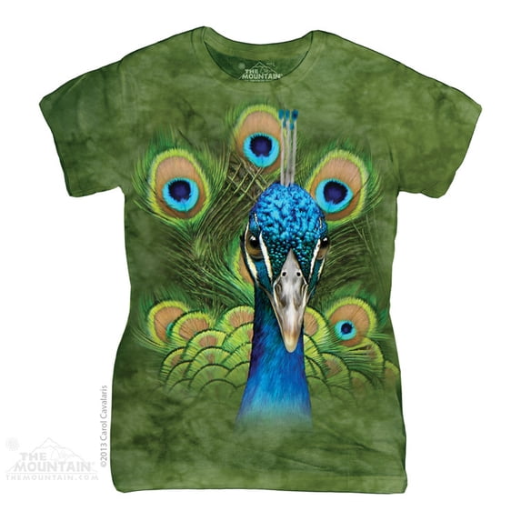 Green Cotton Vibrant Peacock Design Novelty Womens T-Shirt NEW
