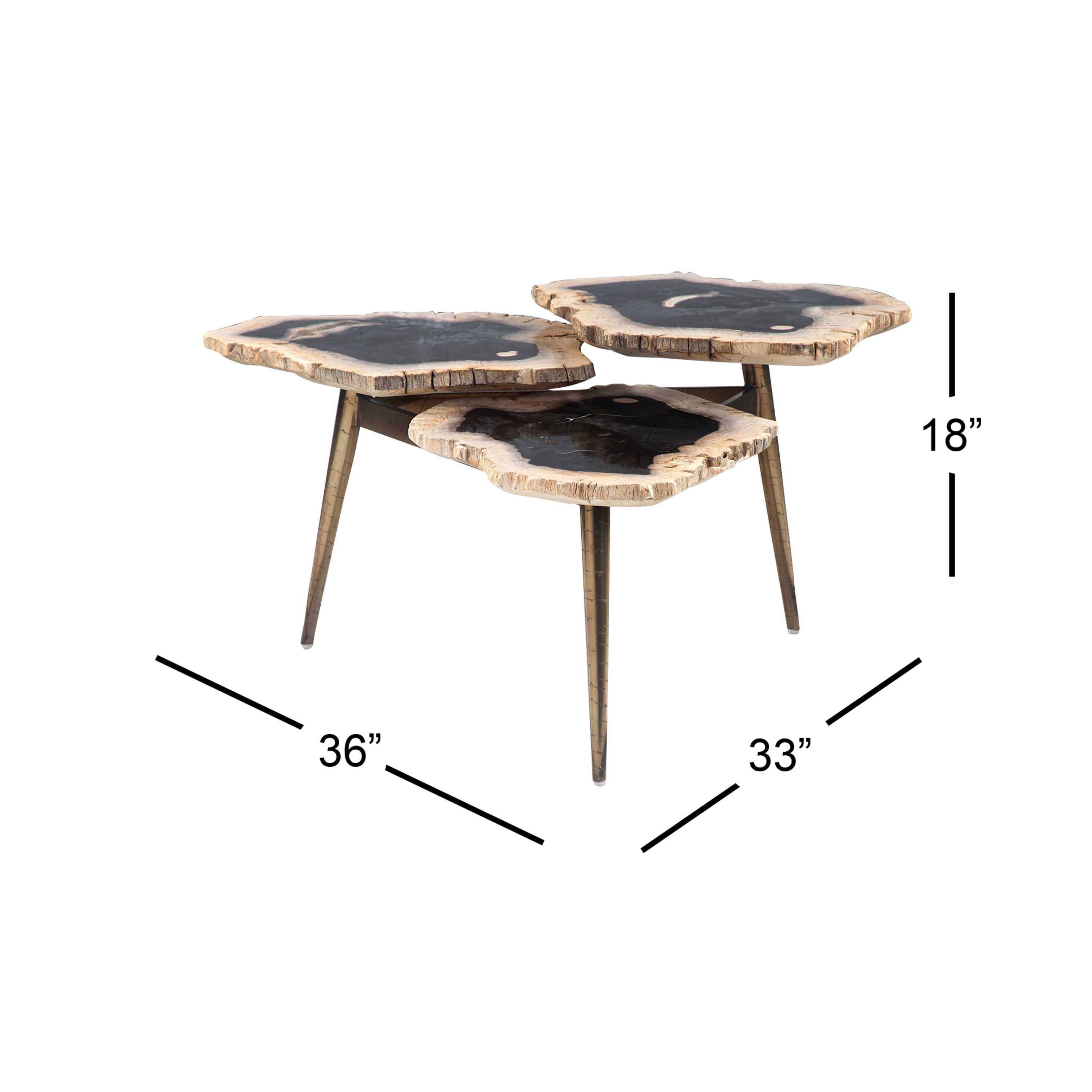 DecMode Rustic Petrified Stone Black Coffee Table, 36"W x 18"H