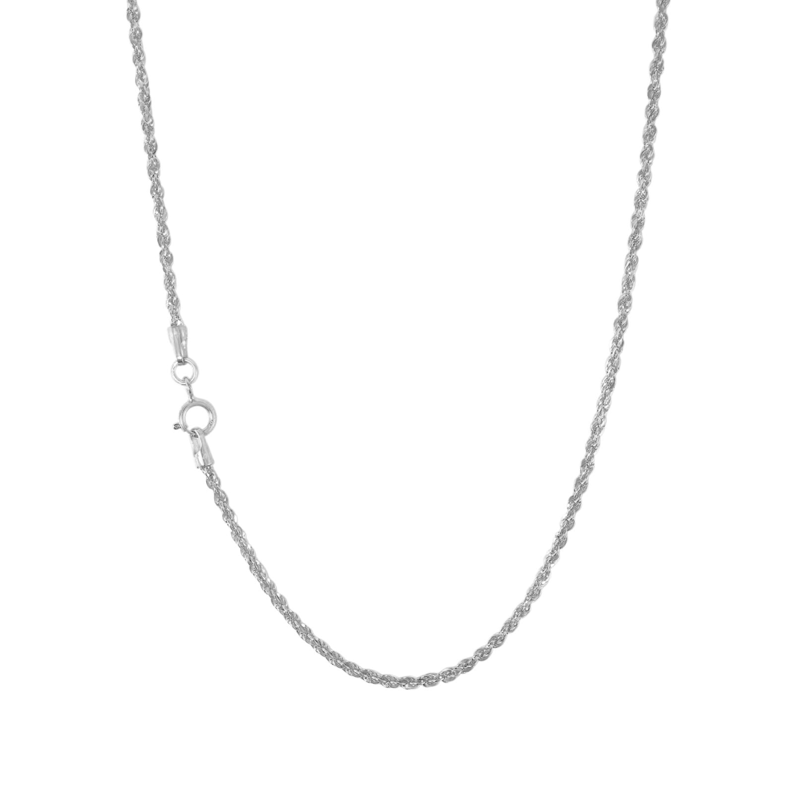 Nuragold - 14k White Gold Womens 1.5mm Light Diamond Cut Rope Chain