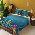 thumbnail image 2 of Ambesonne Ocean Fitted & Top Sheet Set with Shams, Shell Houses Bubbles, Teal Brown, 2 of 5