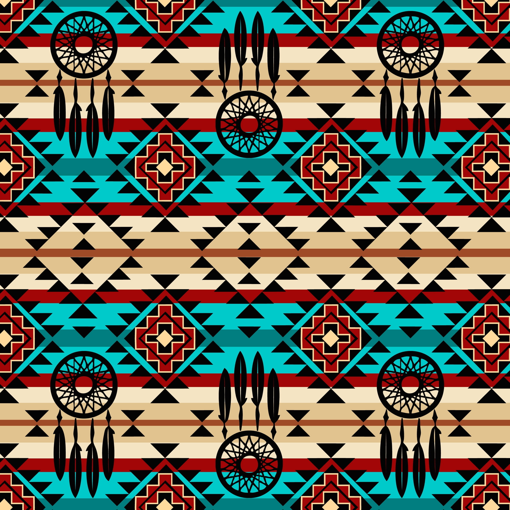 1 Yard 100% Cotton Native Dreamcatcher, Multi-color, 44" Wide for Quilting & Sewing by David Textiles