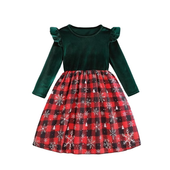 Posijego Little Girls Mesh Dress Christmas Ruffle Long Sleeve Velvet Velour Party Birthday Dress for Girls