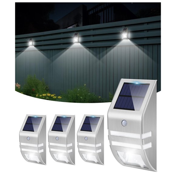 Luces solares para valla al aire libre, impermeables, LED, sensor de movimiento solar, luces de cubierta, luces solares de acero inoxidable, luces de pared exteriores decorativas para patio, barandill
