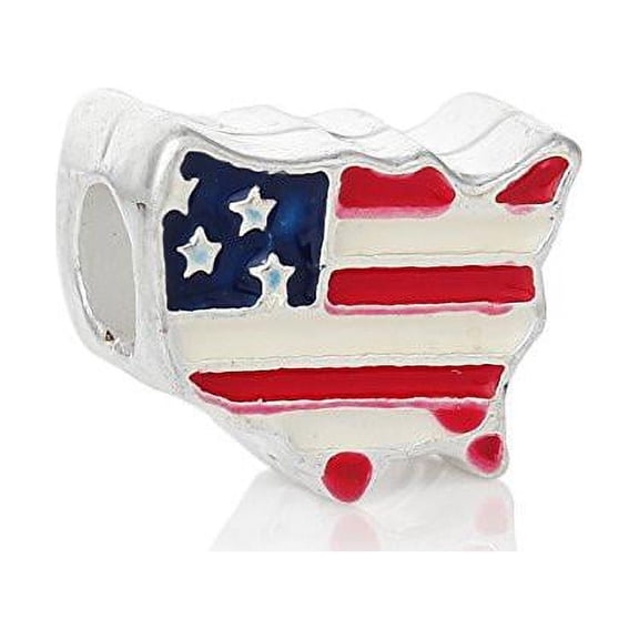 United States American Flag Map European Bead Compatible for Most European Snake Chain Bracelet