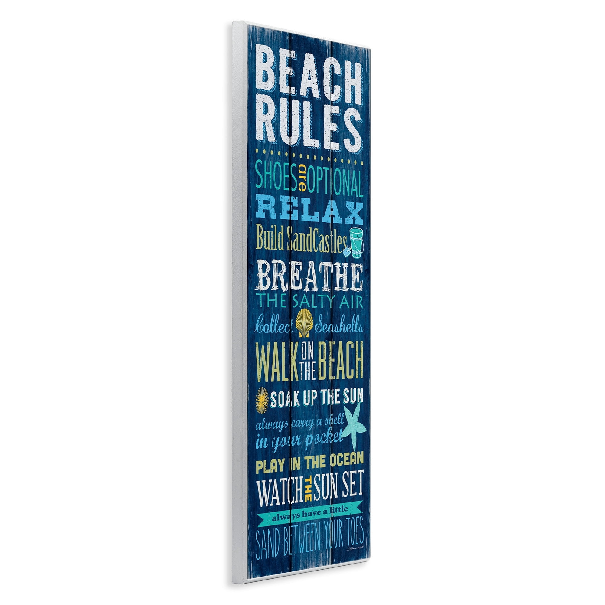 Stupell Industries Beach Rules Sign Blue Planked Pattern Motivational Phrases, 7 x 17, Design by Stephanie Workman Marrott