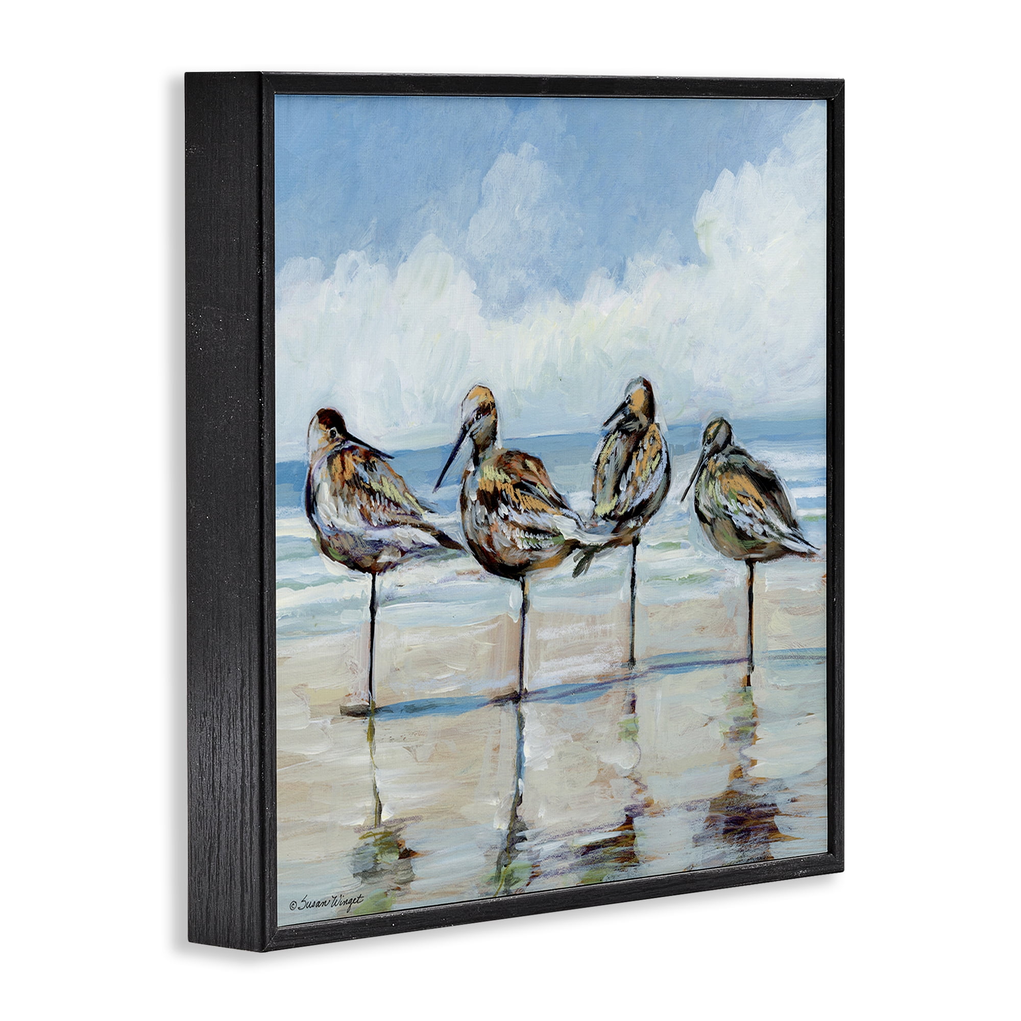Stupell Industries Sandpipers Balancing On Beach Black Framed Giclee Art, design by Susan Winget
