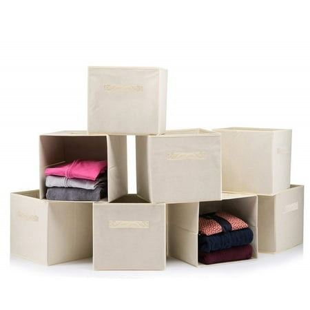 (8 PACK) Foldable Storage Boxes - Cube Basket Storage Bins - Beige Collapsible