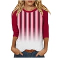 thumbnail image 2 of CLOISE Tops for Women Fall Cute Striped Tops Scoop Neck 3/4 Sleeve Shirts Tunic Colorblock Basic Blouses Elegant Clothes Red 2XL, 2 of 5