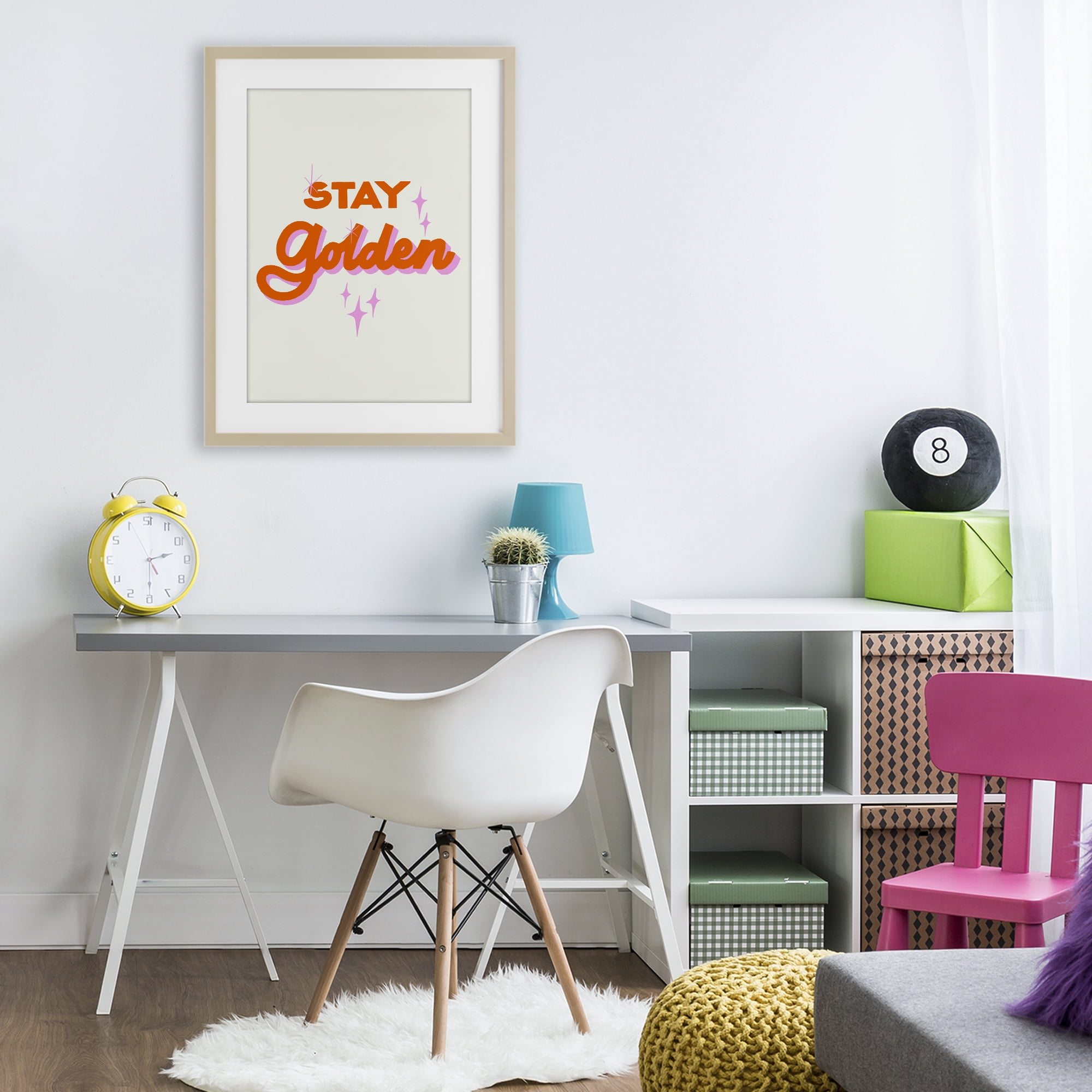 Stupell Industries Stay Golden Retro Letters Birch Framed Print Under Glass, design by Indira Prieto | IndySign
