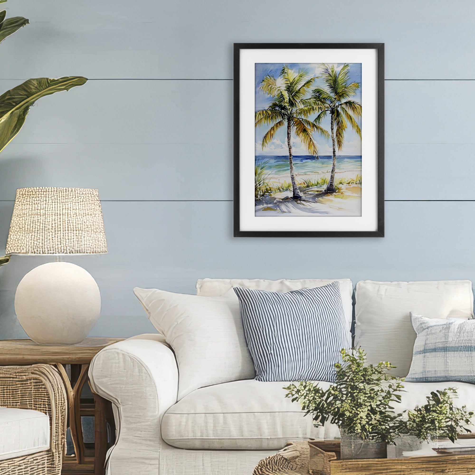 Stupell Industries Sandy Palms Duo Ocean View Black Framed Print Under Glass, design by Petal Prints Design