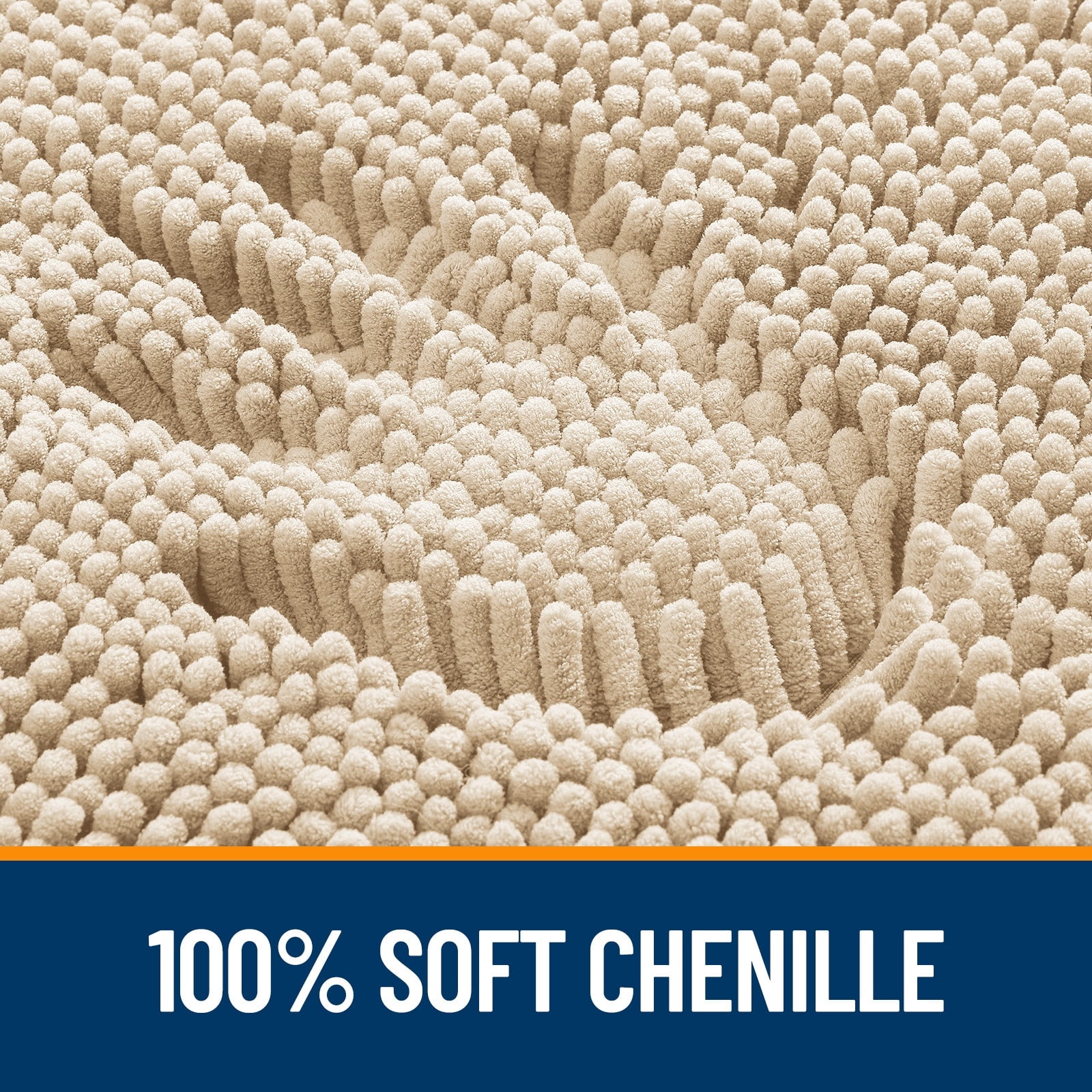 Buganda Bathroom Rugs 59x20, Quick Dry Machine Washable Chenille Bath Mats with Rubber Backing, Beige
