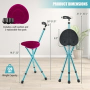 Goplus Adjustable Folding Cane Seat Stool Aluminum Alloy Crutch Chair with Light Black