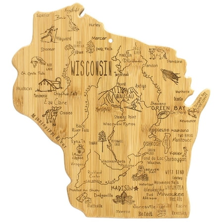 

Totally Bamboo Destination Wisconsin State Shaped Serving and Cutting Board Includes Hang Tie for Wall Display