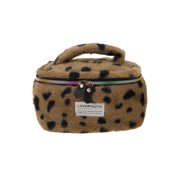 Unique Bargains 1 Pc Leopard Pattern Drawstring Makeup Bag for Vacation Business Travel Plush Gray