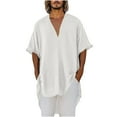thumbnail image 2 of DPTALR George Men's Oversized V-Neck Short Sleeve,Casual Summer Trendy Basic Tunic,Loose Fit Tees,White,Big and Tall Men M, 2 of 6