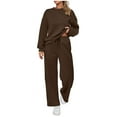 thumbnail image 2 of BXINGOHAI Lounge Sets for Women Long Sleeve Two Piece Outfits Wide Leg Matching Sweatshirt Set Sweatsuit Fall Fashion 2024 Tracksuits Fall Savings Coffee,XXL, 2 of 6