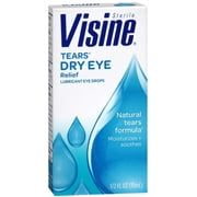 Visine Tears Dry Eye Relief Eye Drops Natural Tears Formula 0.50 oz (Pack of 2)