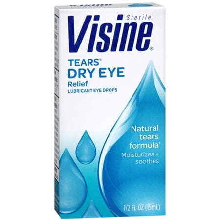 Visine Tears Dry Eye Relief Eye Drops Natural Tears Formula 0.50 oz (Pack of