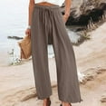 thumbnail image 2 of hotojiny Wide Leg Pants Woman Cotton Linen High Waisted Pull on Flowy Casual Trousers Baggy Drawstring Palazzo Beach Pants for Vaction, 2 of 6