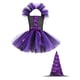 thumbnail image 5 of Disfraz de bruja morada para niña de Halloween, ropa de disfraz, traje de bruja de malla M, 5 of 9