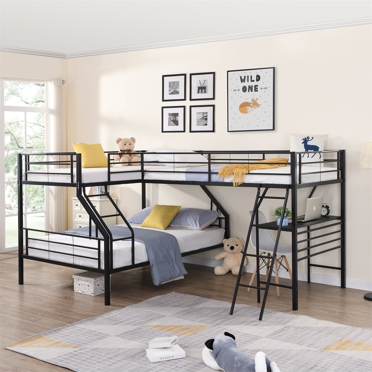 Triple Bunk Bed,Twin Over Full Metal Bunk Bed with A Twin Loft Bed