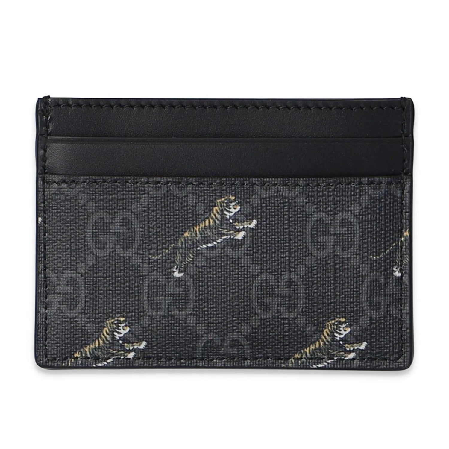Gucci Tiger Print GG Supreme Black Card Case Wallet 597604 