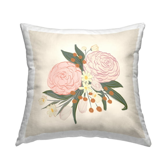 Stupell Industries Delicate Peony Mixed Flower Buds Arrangement Design by Birgit Maria Kiennast Throw Pillow