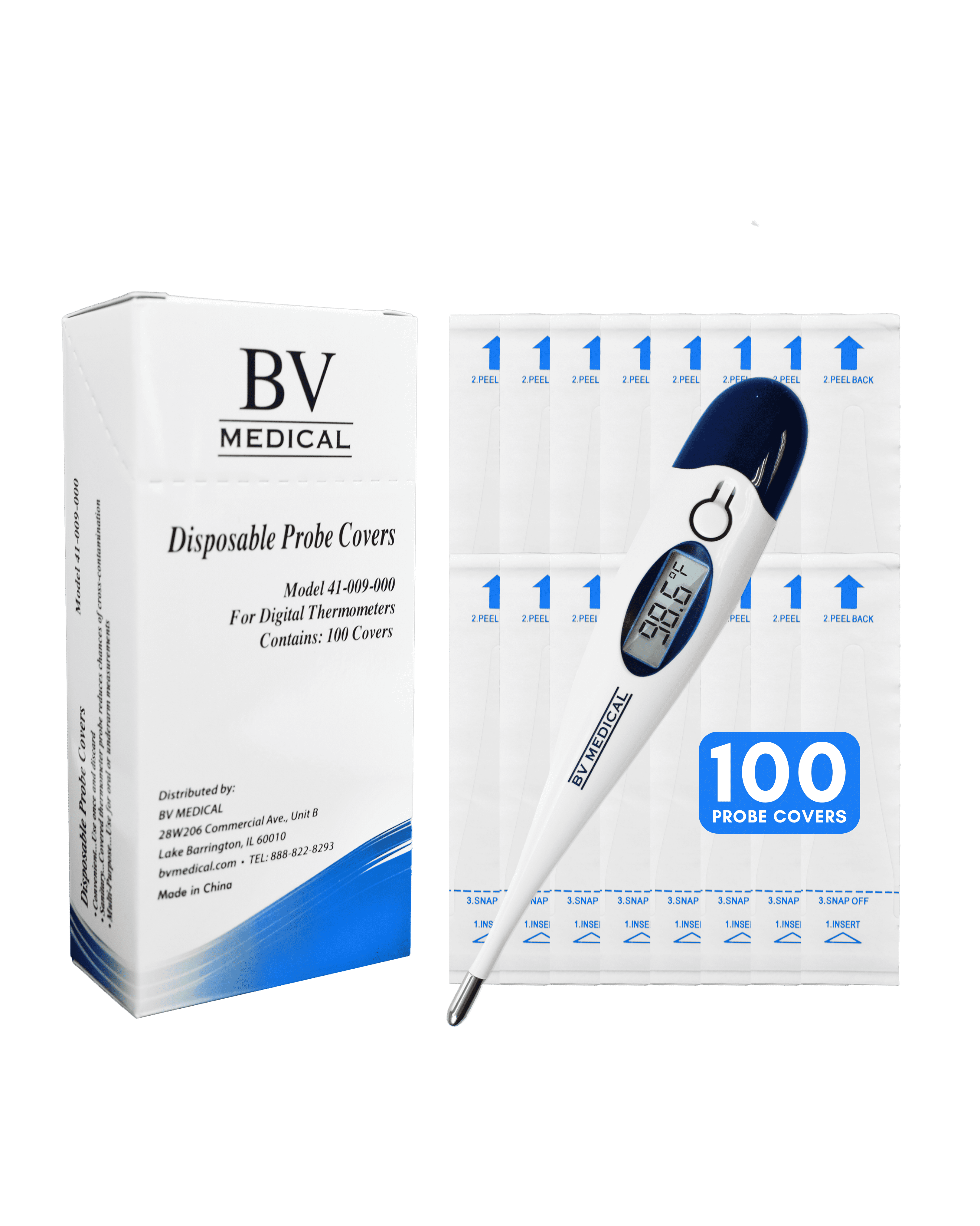 BV Medical Digital Thermometer with 100 Probe Covers