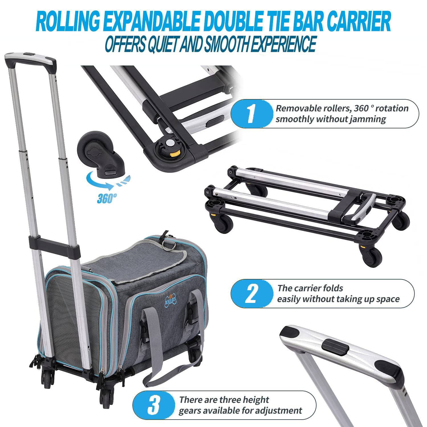XKISS Pet Rolling Carrier Cat Carrier Airline Approved Pet Carrier for  Small Dog
