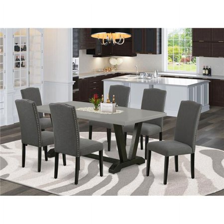 East West Furniture V697EN120-7 – 7-Piece Kitchen Set – 6 Kitchen Parson Chair and a Dinner Table Hardwood Frame