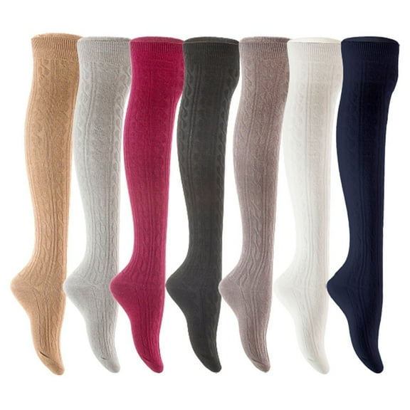Lian LifeStyle Women's 7 Pair Adorable Comfortable Soft Thigh High Over Knee High Cotton Socks Size 6-9 L1024 Beige,Light Grey,Wine,Black,Dark Grey,White,Navy