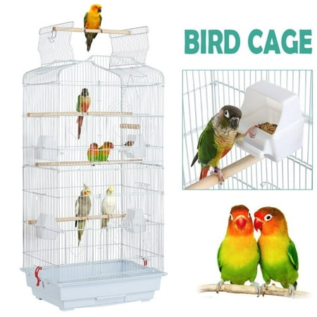 SMILE MART Large 36" Metal Bird Cage with Play Top for Parakeets and Lovebirds, White