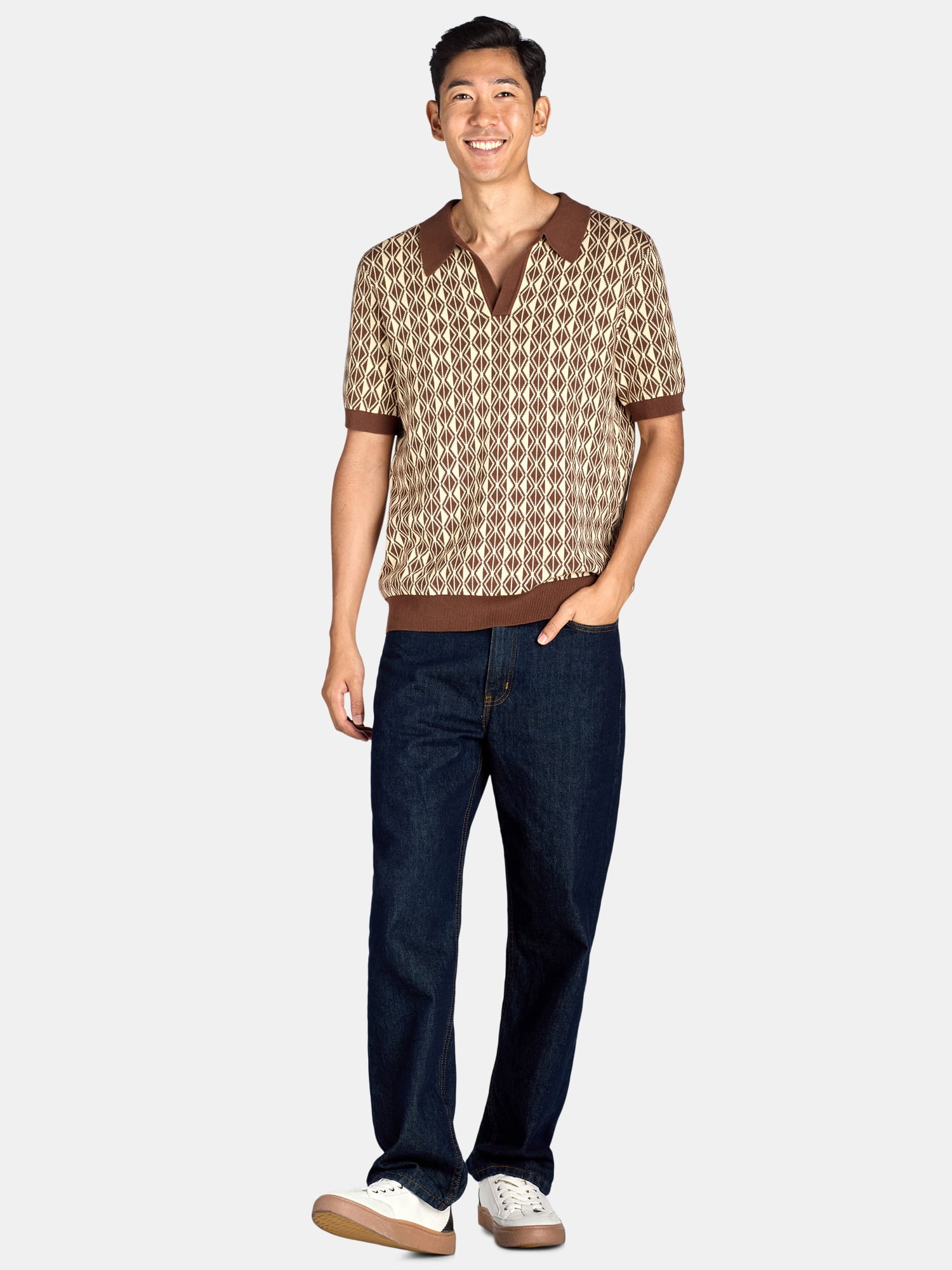 Tribekka 44 Men's Patterned Refined Sweater Polo with Johnny Collar, Sizes XS-2XL