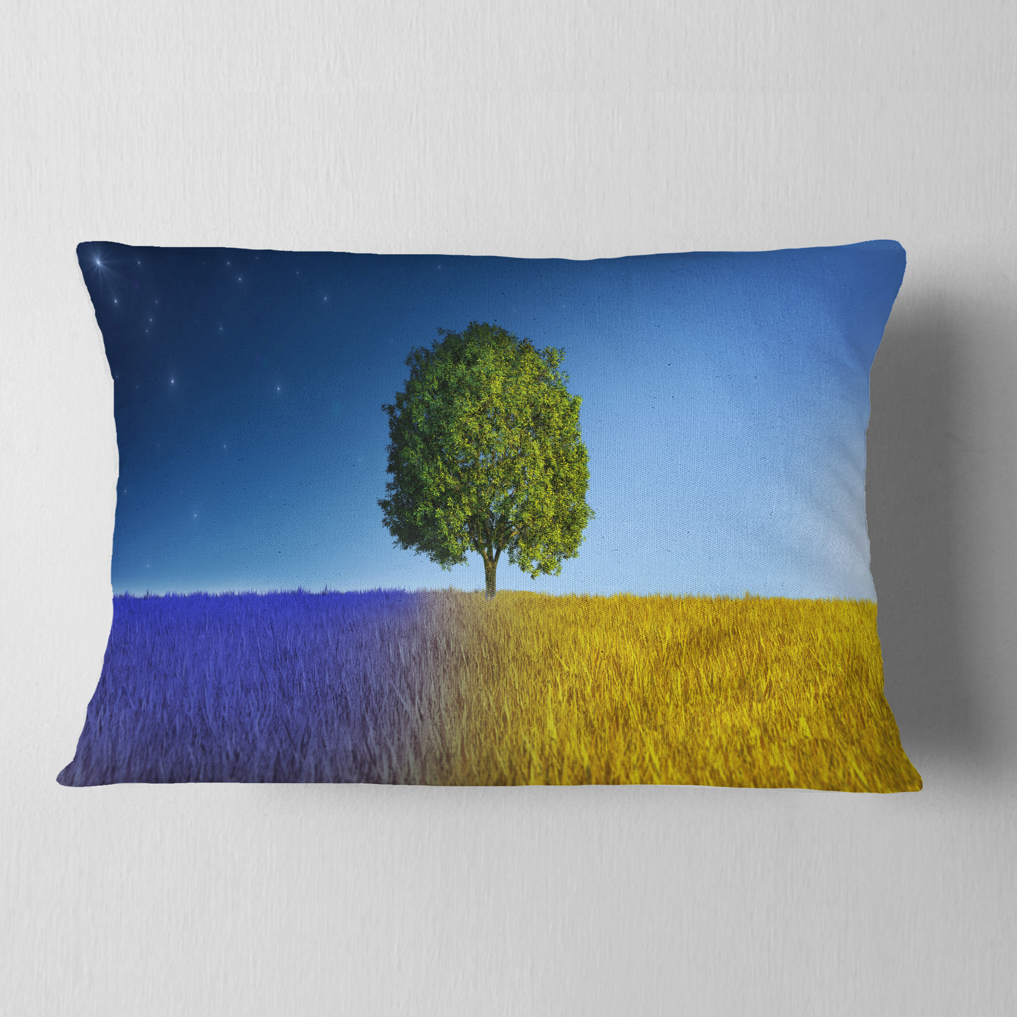 Designart Tree in Night and Day - Landscape Printed Throw Pillow - 12x20
