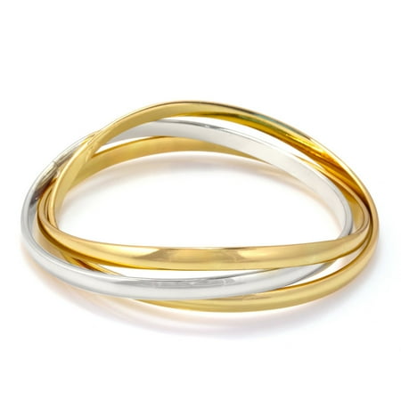TAZZA WOMEN'S GOLD AND RHODIUM INTERLOCKED BANGLE BRACELET