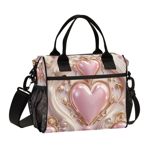 3d Hearts and Pearls Cooler Bag Lunch Bag Soft Cooler Cooling Tote Insulated Lunch Box for Adult Men Women