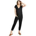 thumbnail image 4 of Wasabi & Mint Women's Lounge Relax Fit Short Sleeve Crop Jumpsuit (Medium, Black), 4 of 4