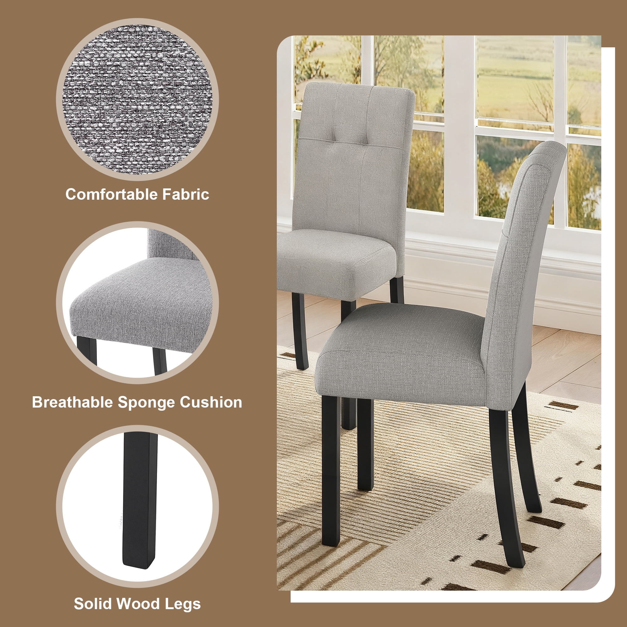 Euroco 6 Piece Dining Table Set for 6, 63" Modern Faux Marble Kitchen Table & 4 Upholstered Chairs Set with Solid Wood Frame and 1 Bench,Suitable for Dining Room,Home,Black + Gray
