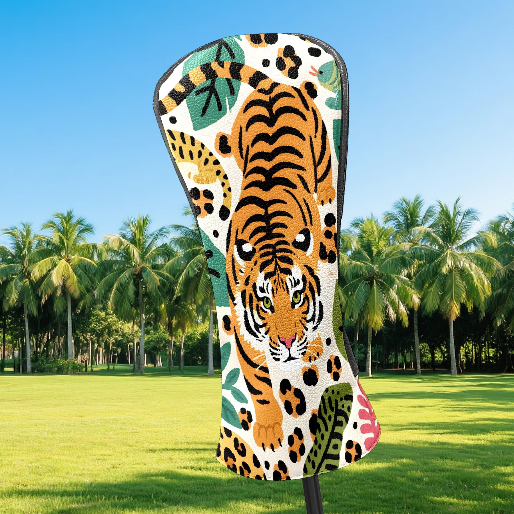 Golf Club Head Cover for Driver, Hybrid, Putter - Premium PU Leather, Waterproof, Scratch-Resistant, Velvet Lining, Unisex Gift (Tiger)